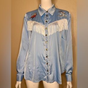 NWT Looney Tunes Unique Vintage Light Blue Western Blouse